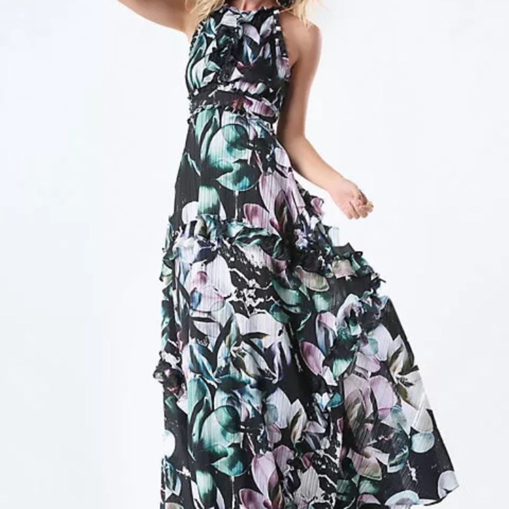 Bebe magnolia ruffle maxi dress